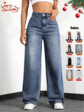 Women's Elastic Waist Pocket Button Denim Jeans, Casual Fashion Comfortable Pants for All Seasons, Perfect for Any Leisure Occasion, Denim Clothing