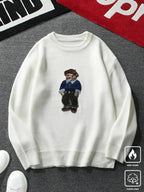 Unisex Cartoon Bear Print Crew Neck Sweater, Casual Loose Long Sleeve Jumper for Fall & Winter, Fashion Ladies' Knitwear for Daily Wear