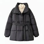 Premium Women  Mid Length Belted Puffer Jacket Women Casual Coat, Water Repellent Women Winter Ladies Classic Quilted Outerwear Coat Big Pocket