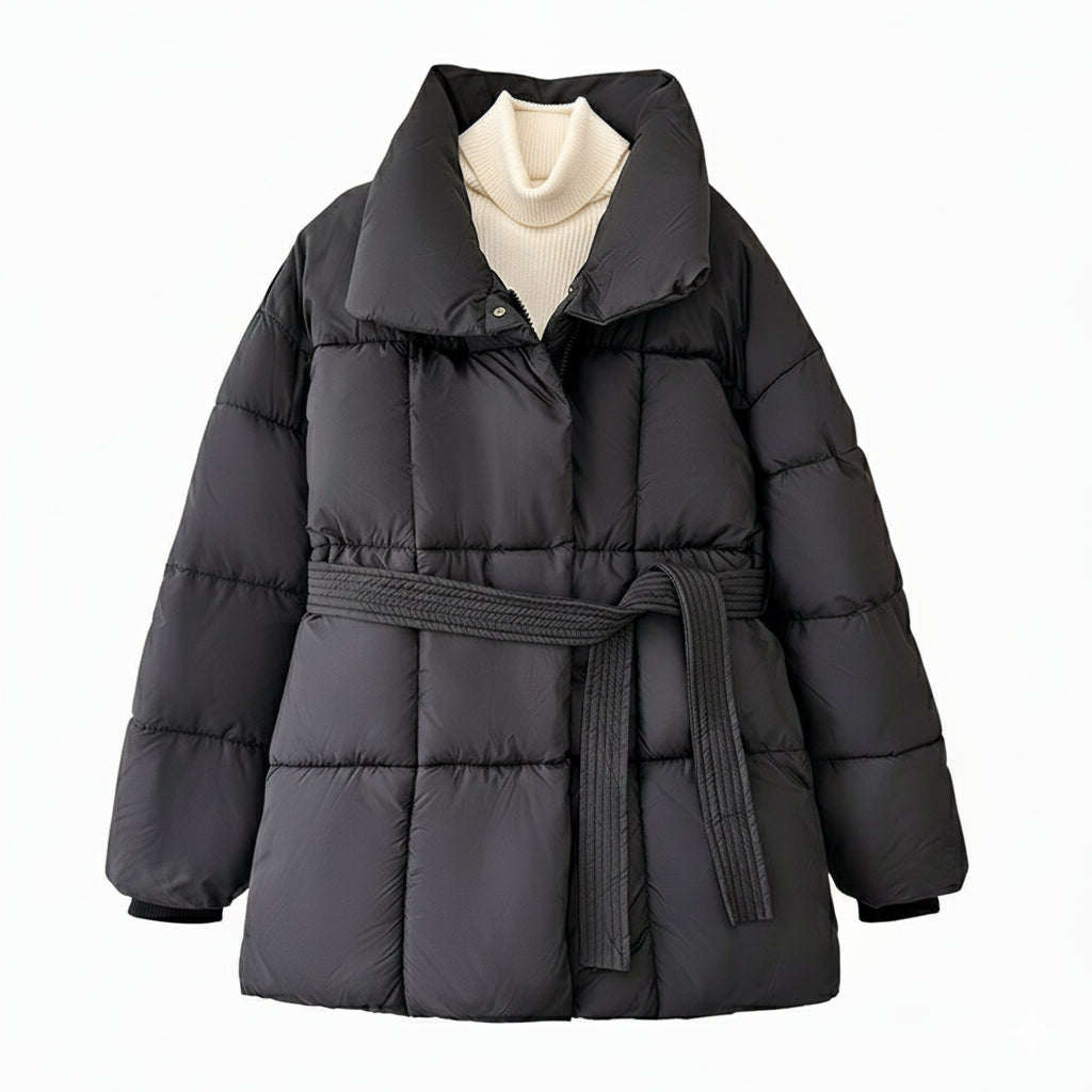 Premium Women  Mid Length Belted Puffer Jacket Women Casual Coat, Water Repellent Women Winter Ladies Classic Quilted Outerwear Coat Big Pocket