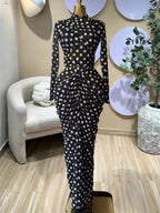 Women's Tie Dye Printed Two Piece Set Outfits, Wrap Long Sleeve Crop Top + Ruched Maxi Skirt