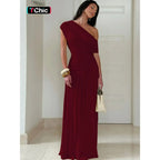 Women's Solid Color Ruched Dress, Elegant Dress Evening Party Gown, Ladies Summer Clothes, Asymmetrical Ruched Dress