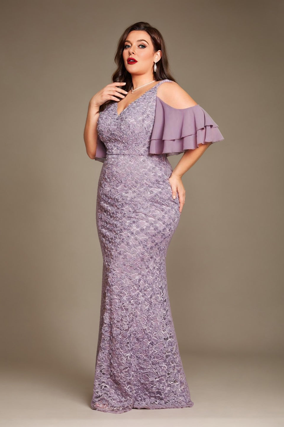 Curveins Plus Size V-Neck Long Mermaid Bodycon Maxi Dress