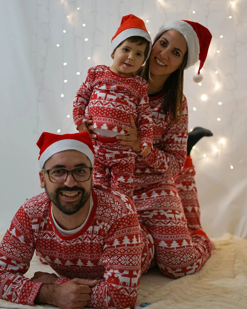 Red Long Sleeve Matching Family Christmas Pyjamas