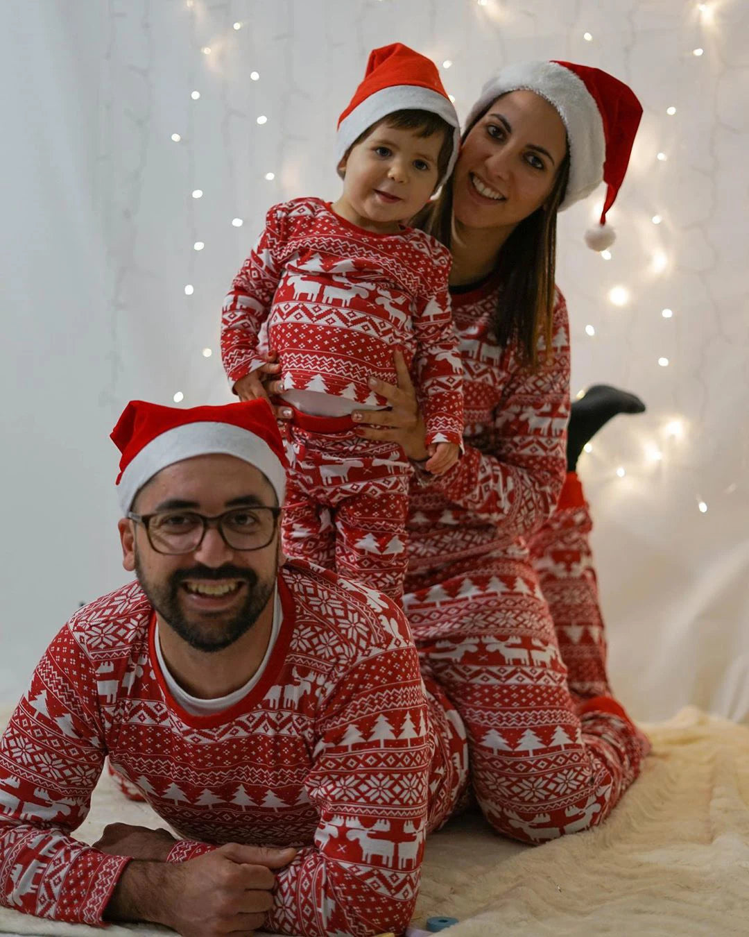 Red Long Sleeve Matching Family Christmas Pyjamas