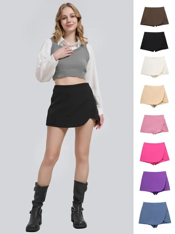 Women's Casual Shorts Skirts, High Waist with Side Zip, Comfortable & Stylish, Perfect for Daily Wear, Ladies Fashion