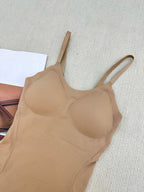 Women's Adjustable Spaghetti Strap Backless Padded Shapewear Bodysuit, Summer Clothes Women, Knitted Solid Ruched Seamless Wireless Basic Bodysuit for Summer, Women's Shapewear for Everyday Wear