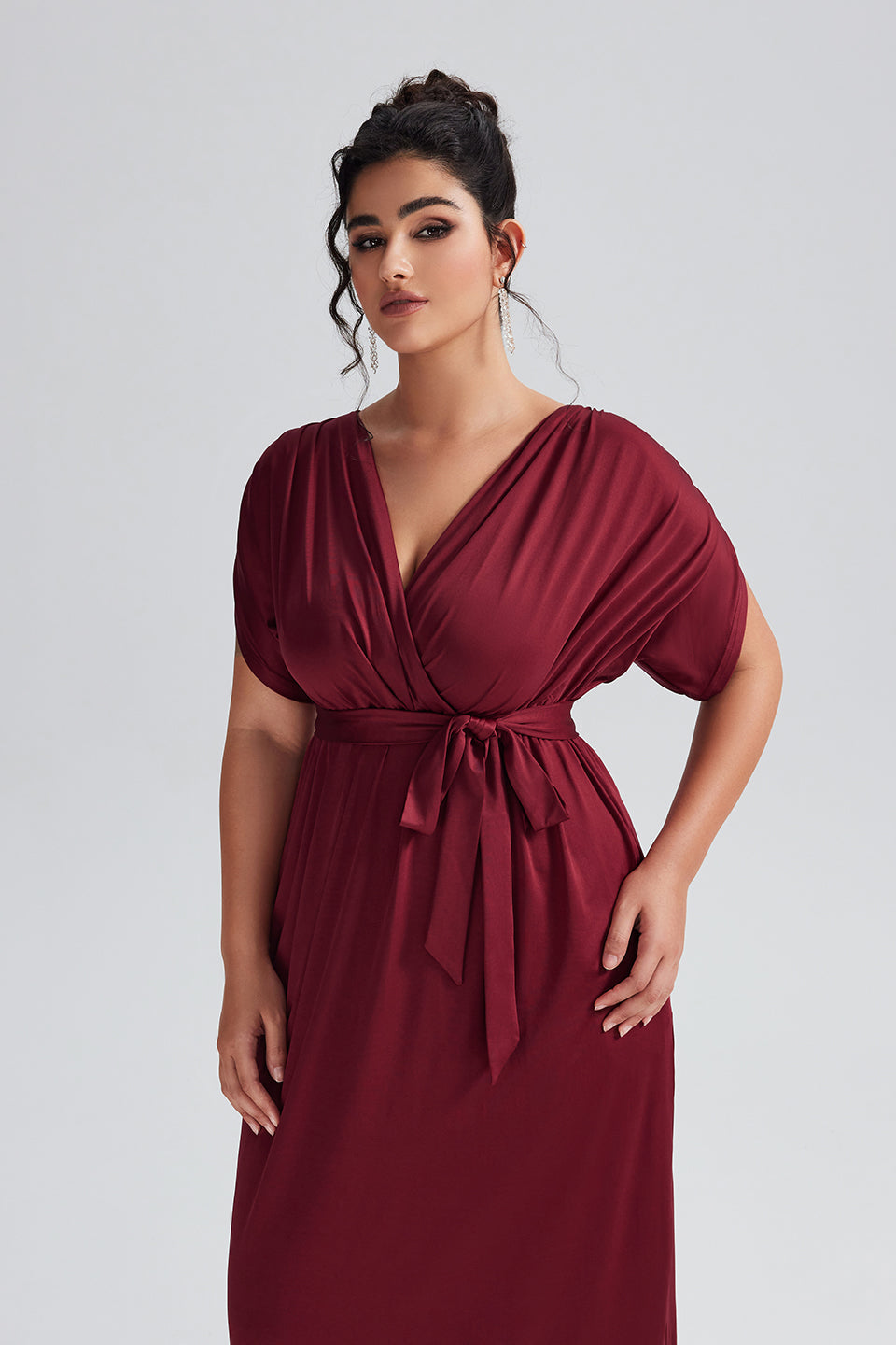 Curveins Plus Size Elastic Waist Shirred Black Maxi Dress