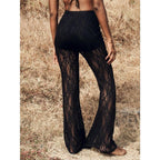 Women's High Waist Flare Lace Knit Vacation Pants