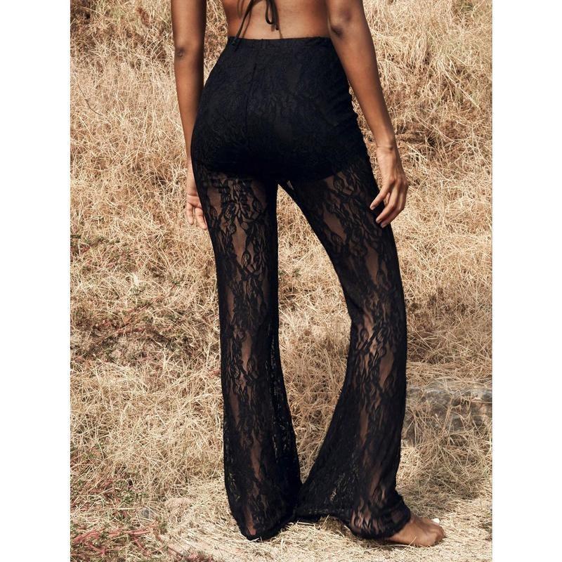 Women's High Waist Flare Lace Knit Vacation Pants
