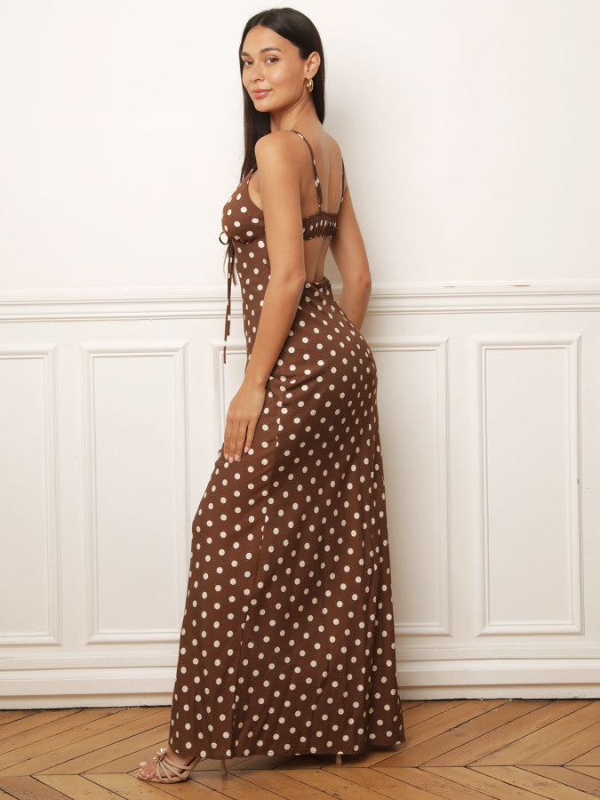 Robe dos-nu à motifs pois