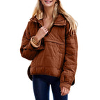 Women's Oversized Puffer Jacket Quilted Dolman Hoodies Pullover Long Sleeve Lightweight Warm Tops with Big Chest Pocket