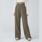 High Waisted Side Pocket Straight Leg Mop Corduroy Casual Pants