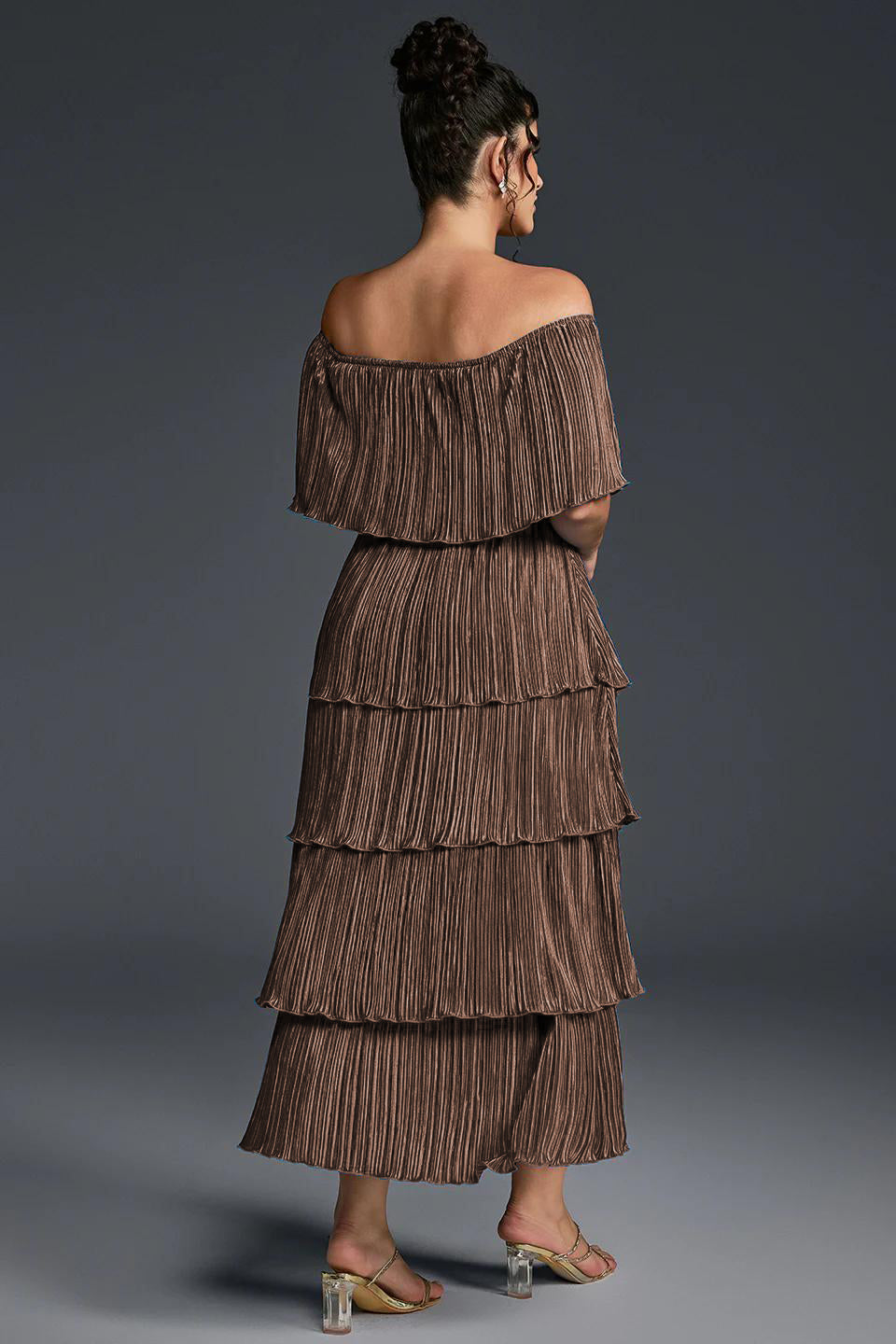 Curveins Plus Size Off-Shoulder Pleated Tiered Maxi Dress