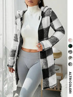 Women's  Plaid & Fluffy Trim Zip Front Hoodie Jacket, Ladies Casual In Fall/Winter