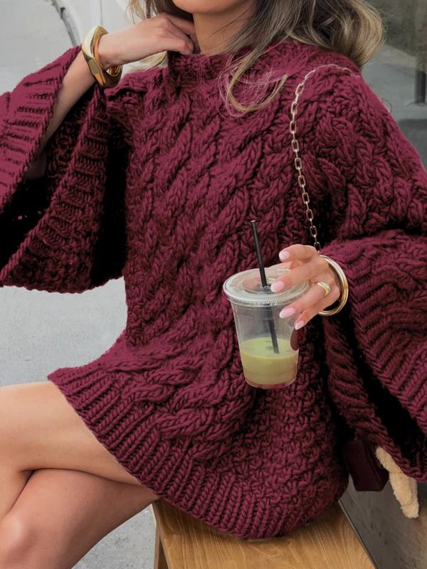 Women's Casual Loose-Fit Sweater, Round Neck Long Sleeve Knitted Top, Fall & Winter Fashion, Daily Wear, Plain Color Knitwear