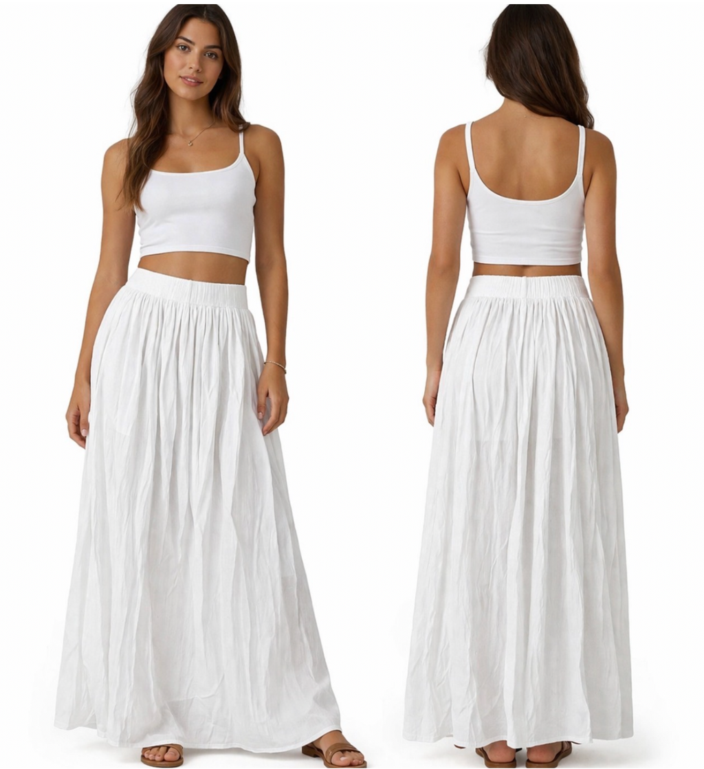 Jupe longue fluide taille haute – coupe ample élégante avec taille élastique confortable look chic et moderne