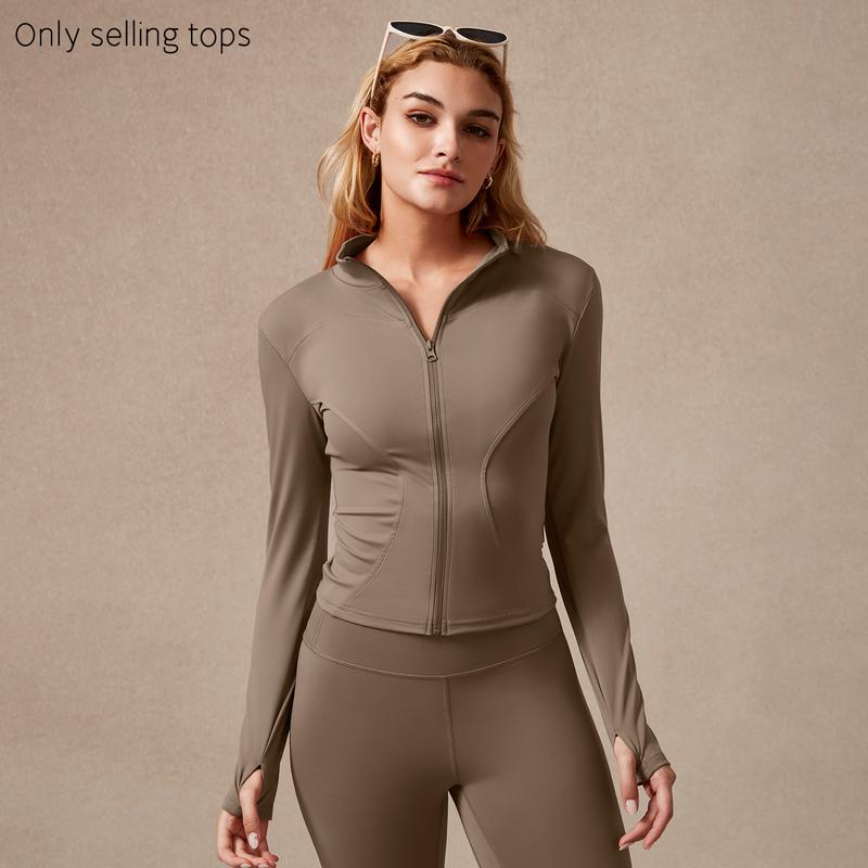 Women's Full Zip Long Sleeved Sports Jacket Slim Fit Quick Dry Stretch Fabric with Thumb Holes for Running Yoga Gym Workout Outfits Activewear
