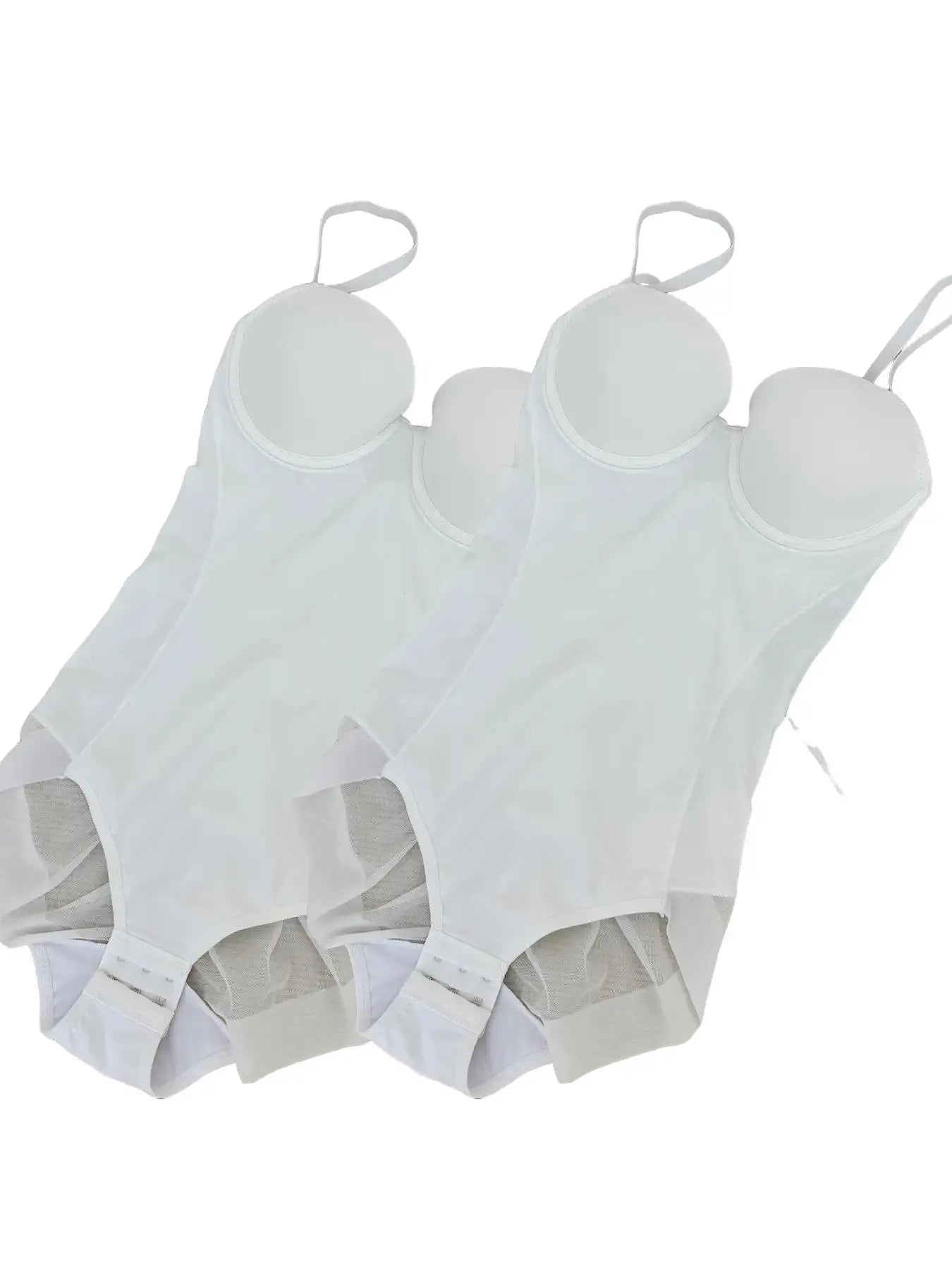 Women's Solid Color Contrast Mesh Sheer Cami Shapewear Bodysuit, Adjustable Strap Tummy Control Shapewear for All Seasons