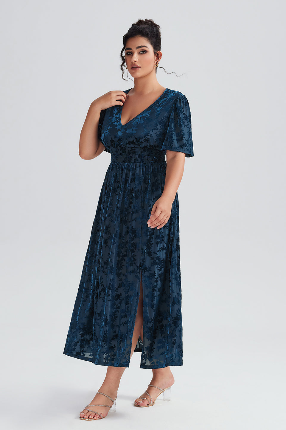 Curveins Plus Size Mauve Velvet Floral Maxi Dress
