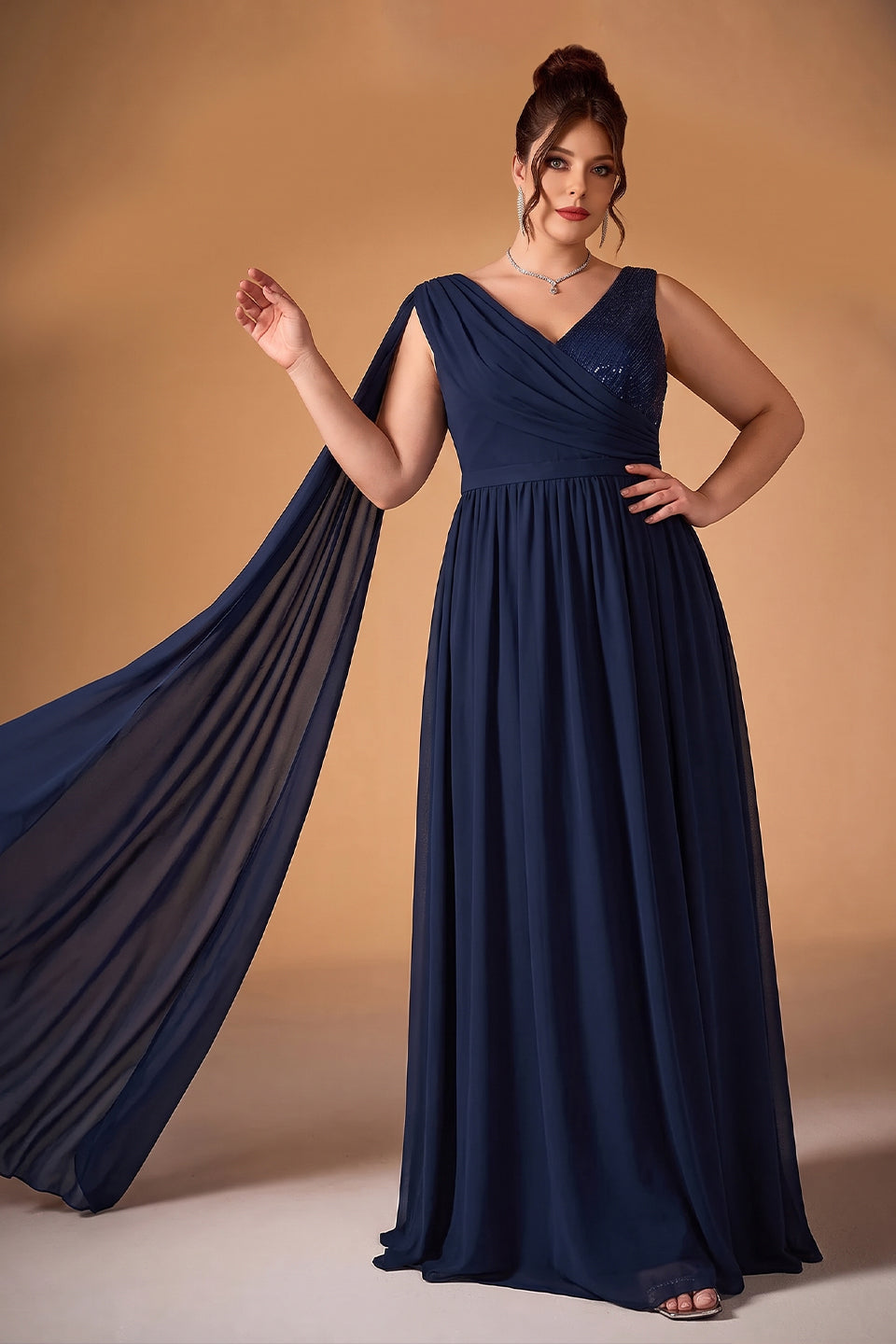 Curveins Plus Size V-Neck Backless High-Waist A-Line Maxi Dress