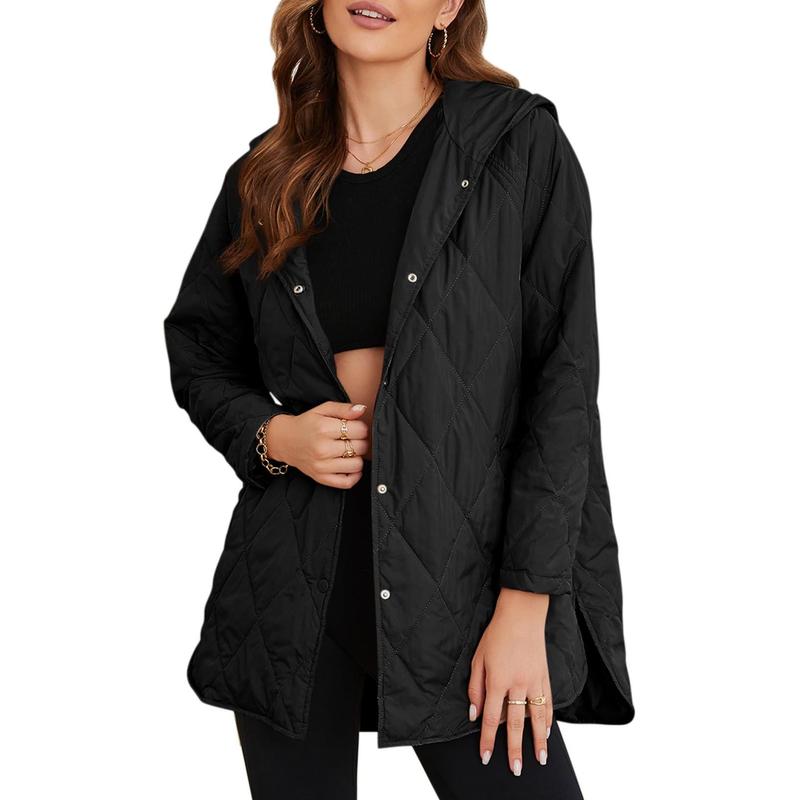 Puffer Jacket for Women,Lightweight Long Sleeve Button Hoodies Outerwear,Oversized Basic Casual Comfort Coats Tops,2025 Womenswear Fall Winter Outfits