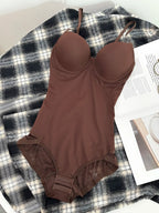 Women's Deep V Backless Slimming Body Shaping Bodysuit, XS-Xxl Sizes Available, Casual Style, Plain Design, All Season Wear