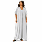 Women's long, flowy, oversized V-neck dress – chic and comfortable for summer.