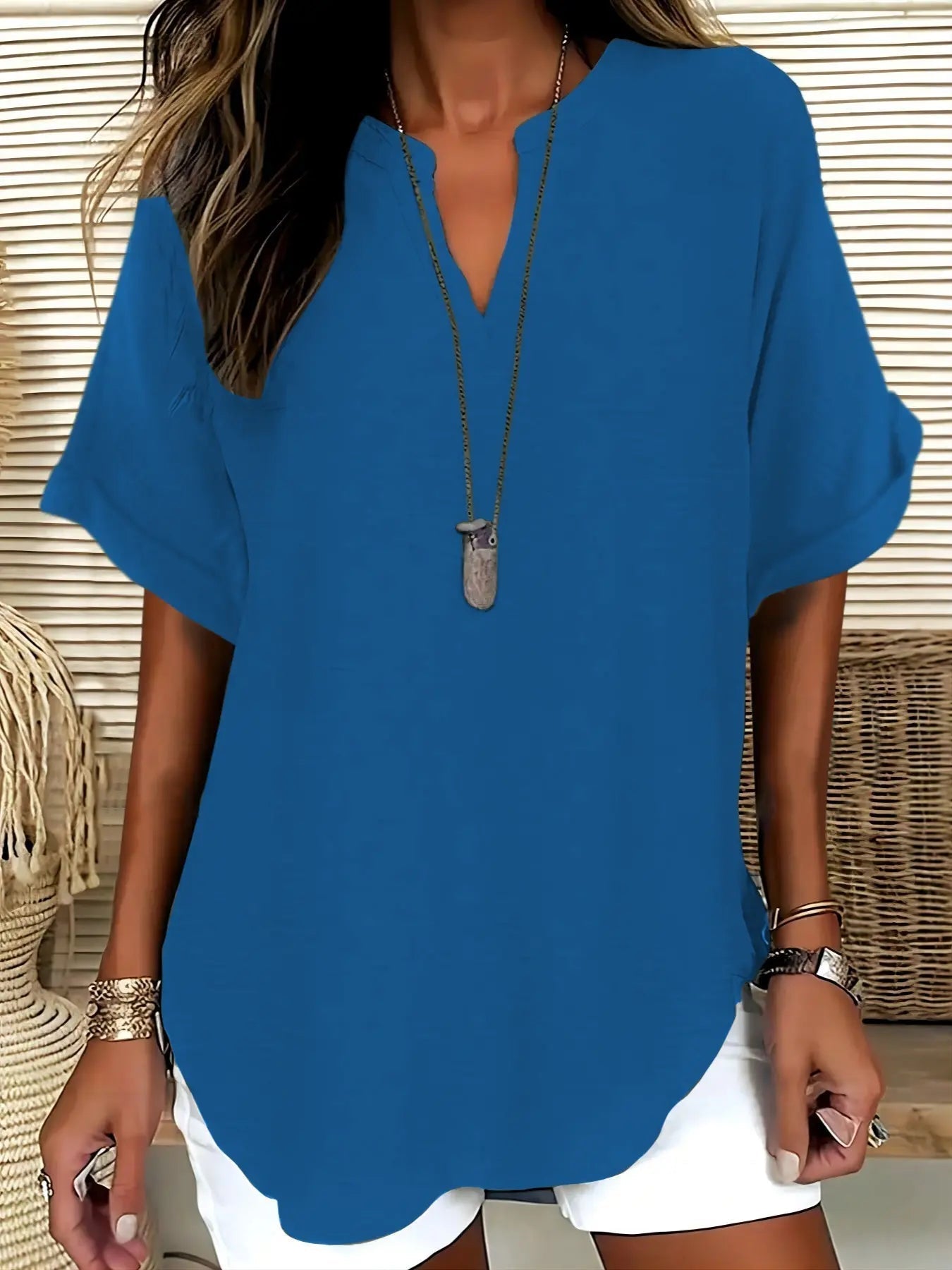Women's Plain Short Sleeve Blouse, Shirts, Casual Solid Color Top for Daily Wear, Ladies Clothes for All Seasons