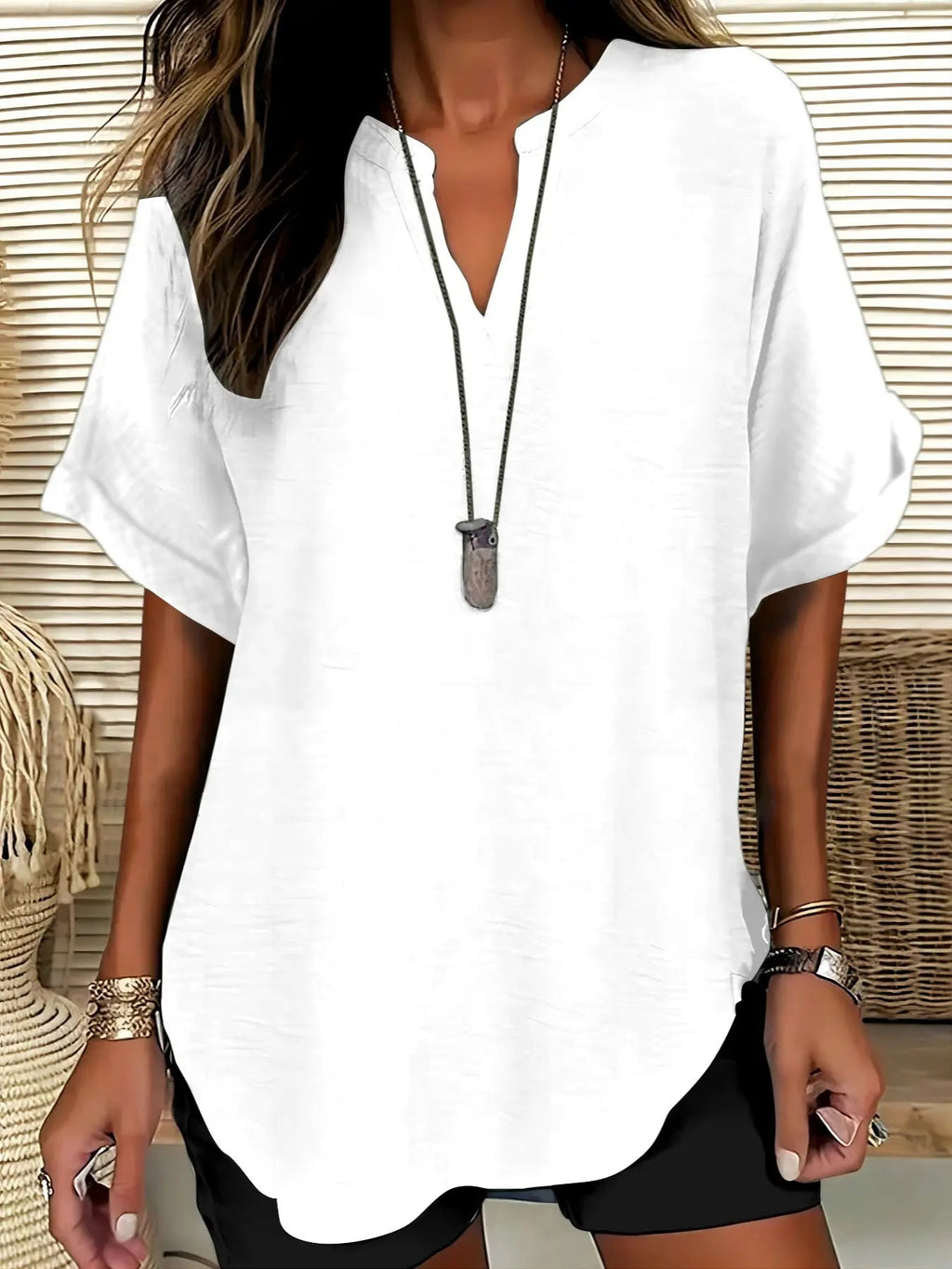 Women's Plain Short Sleeve Blouse, Shirts, Casual Solid Color Top for Daily Wear, Ladies Clothes for All Seasons