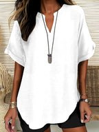 Women's Plain Short Sleeve Blouse, Shirts, Casual Solid Color Top for Daily Wear, Ladies Clothes for All Seasons