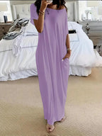 Women's Solid Color Batwing Sleeve Lounge Dress, Casual Comfy Short Sleeve Nightdress for Daily Wear, Ladies Sleepwear for All Seasons