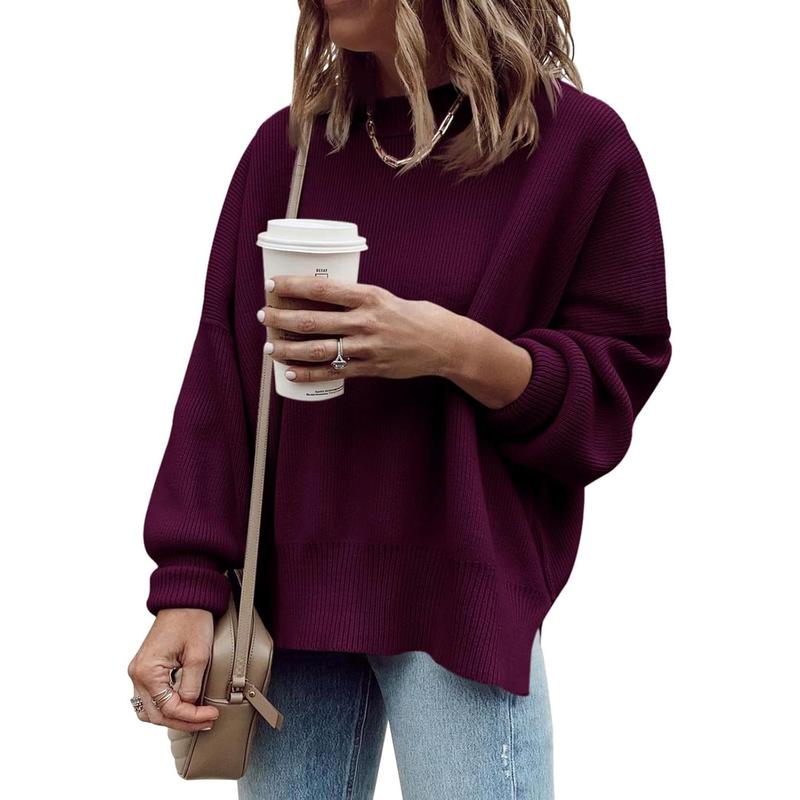 Womens Oversized Tunic Sweaters Fall Slouchy Long Sleeve Ribbed Knit Side Slit Pullover Jumper