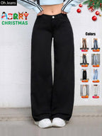 Women's Elastic Waist Pocket Button Denim Jeans, Casual Fashion Comfortable Pants for All Seasons, Perfect for Any Leisure Occasion, Denim Clothing