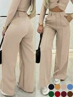 Women's Simple Wide-Leg Pants with Double Button Front, Versatile Commuter Essential Single Piece, Stylish Office Wear