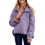 Women's Oversized Puffer Jacket Quilted Dolman Hoodies Pullover Long Sleeve Lightweight Warm Tops with Big Chest Pocket