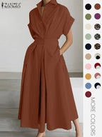 Women's Solid Color Collared Dress, Casual Short Sleeve  Dress for Summer, Ladies Clothes for Daily Wear