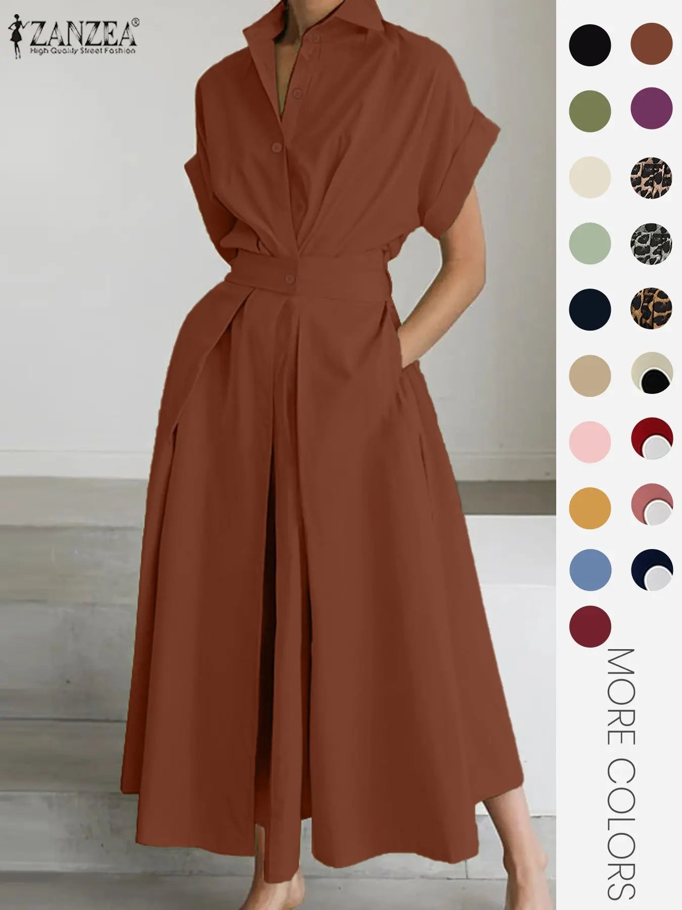 Women's Solid Color Collared Dress, Casual Short Sleeve  Dress for Summer, Ladies Clothes for Daily Wear