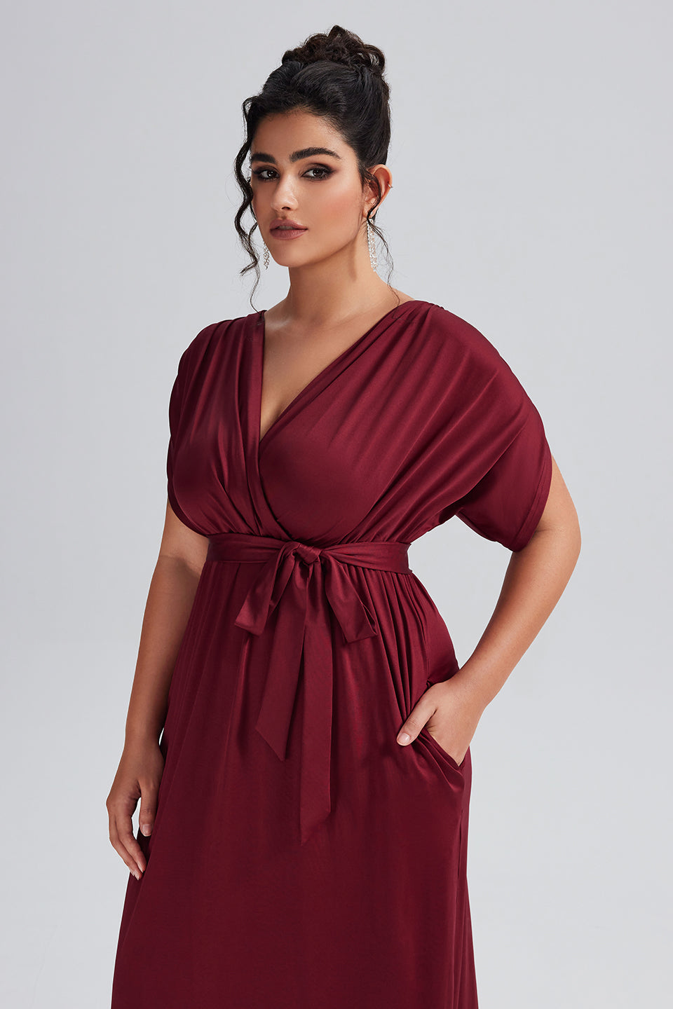 Curveins Plus Size Elastic Waist Shirred Black Maxi Dress
