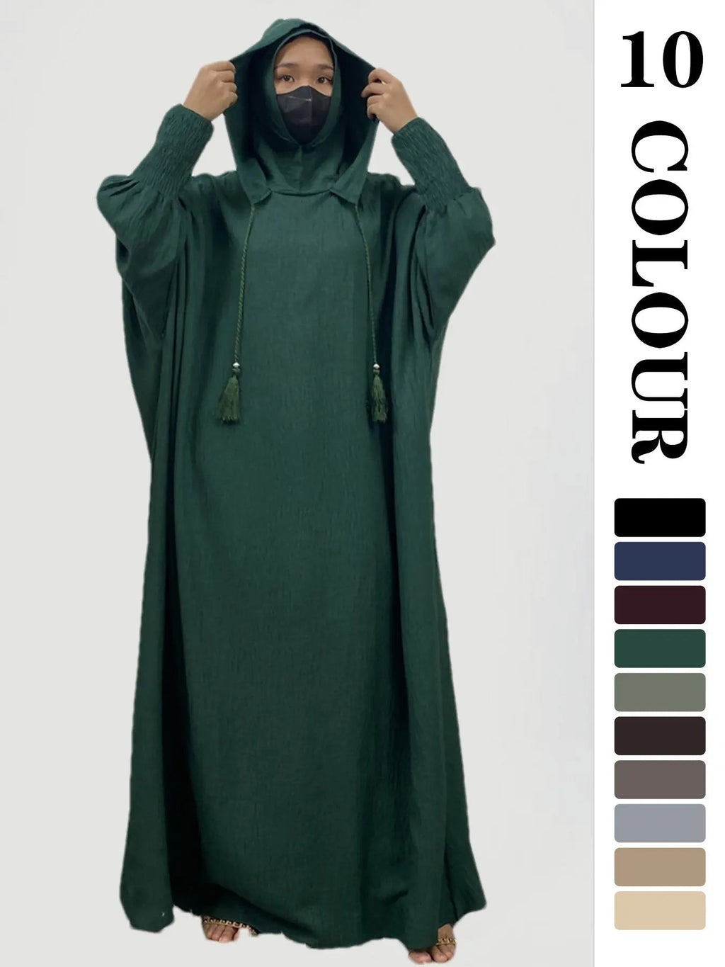 Women's Solid   Hooded   Dress, Casual Long Sleeve Dress for Fall & Winter, Women's Islamic Clothing for Daily Wear, Modesty Muslim Clothing