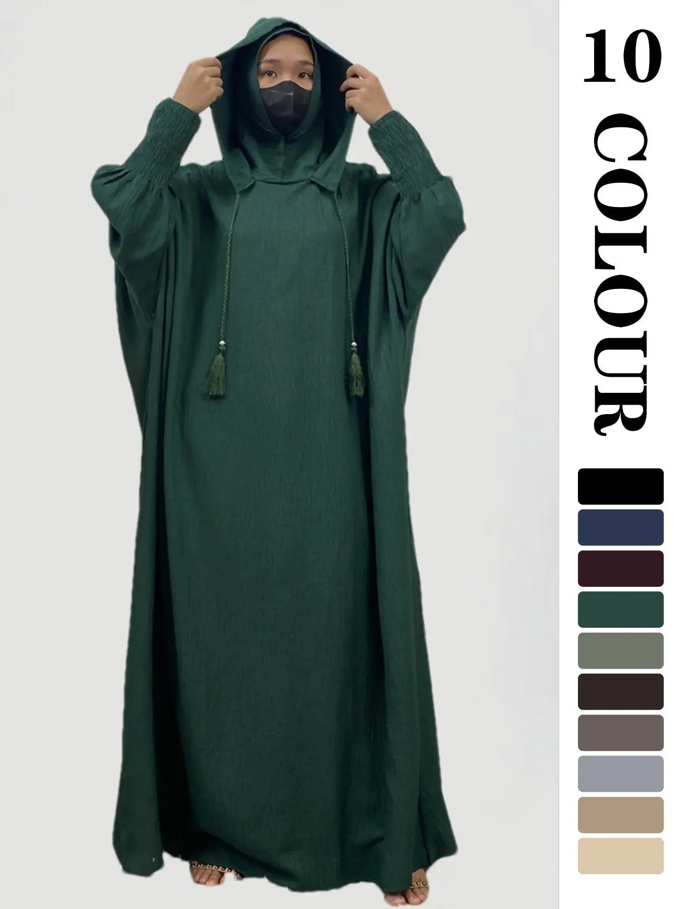 Women's Solid   Hooded   Dress, Casual Long Sleeve Dress for Fall & Winter, Women's Islamic Clothing for Daily Wear, Modesty Muslim Clothing