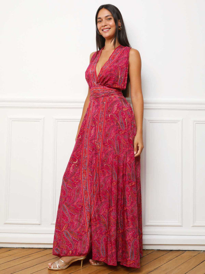 Robe longue multi-portés à imprimé cachemire