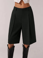 Women's Solid Color Simple Commuter Bermuda Shorts, All Seasons Business Casual Shorts, Stylish and Comfortable