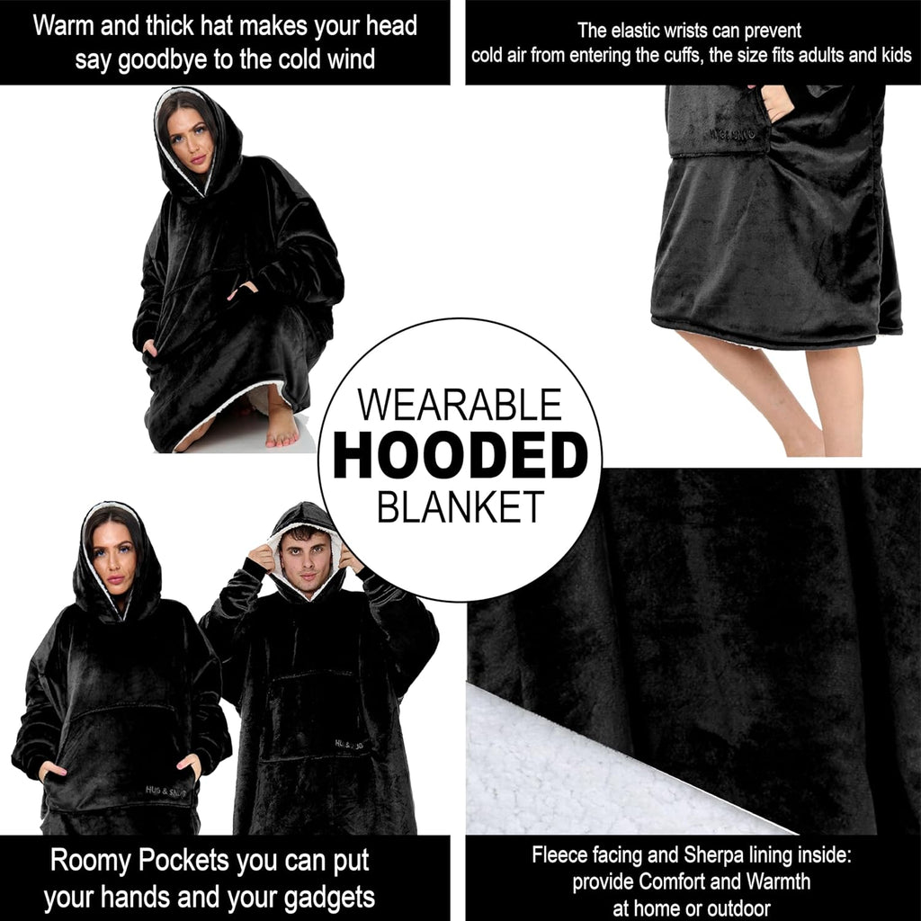 Oversized Hoodie Blanket Men Women, Ultra Soft Sherpa Fleece Warm Cosy Wearable Throw Sweatshirt Snuggle Oodies for Adults Teens with Big Pocket