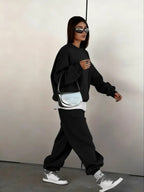 Women's Two-Piece Set Round Neck Sweatshirt and Loose Jogger Pants, Street Hip-Hop Casual Sporty, Fall & Winter Fashion