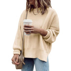 Womens Oversized Tunic Sweaters Fall Slouchy Long Sleeve Ribbed Knit Side Slit Pullover Jumper