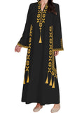 Women's Digital Print Dress, Middle Eastern Style Woven Fabric Long Sleeve A-Line Dress, Fitted Casual Fashion for Spring & Fall Seasons, Womenswear
