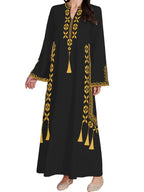 Women's Digital Print Dress, Middle Eastern Style Woven Fabric Long Sleeve A-Line Dress, Fitted Casual Fashion for Spring & Fall Seasons, Womenswear