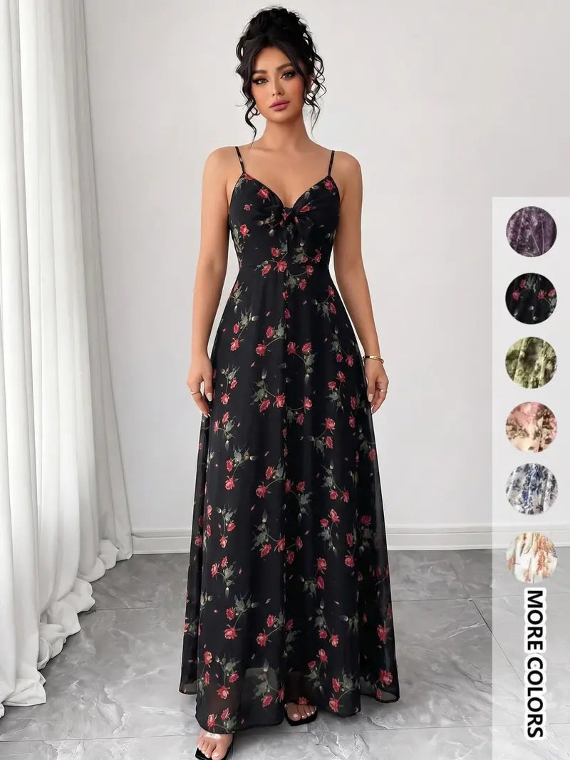 Women's floral print camisole dress, casual boho A-line dress for beach and vacation, women's summer dress