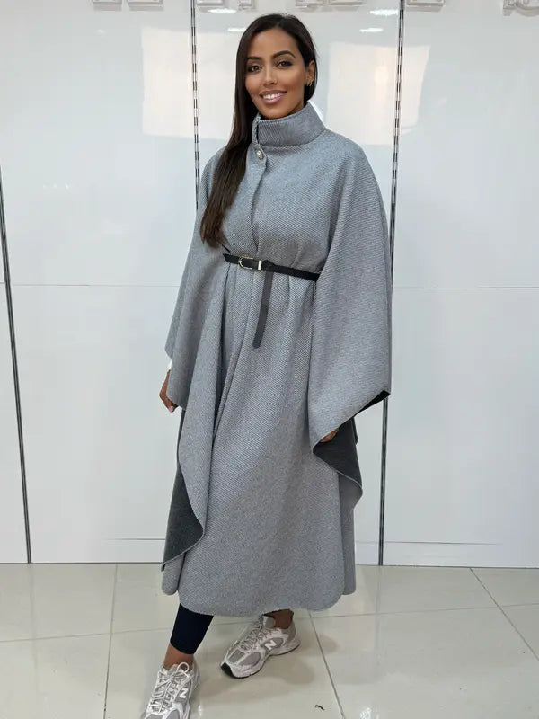 Long coat with a belted cape